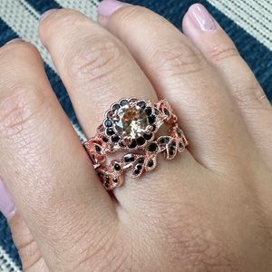 🤍 NEW Exclusive Rose Gold Double Ring with Black & Rose Sapphires